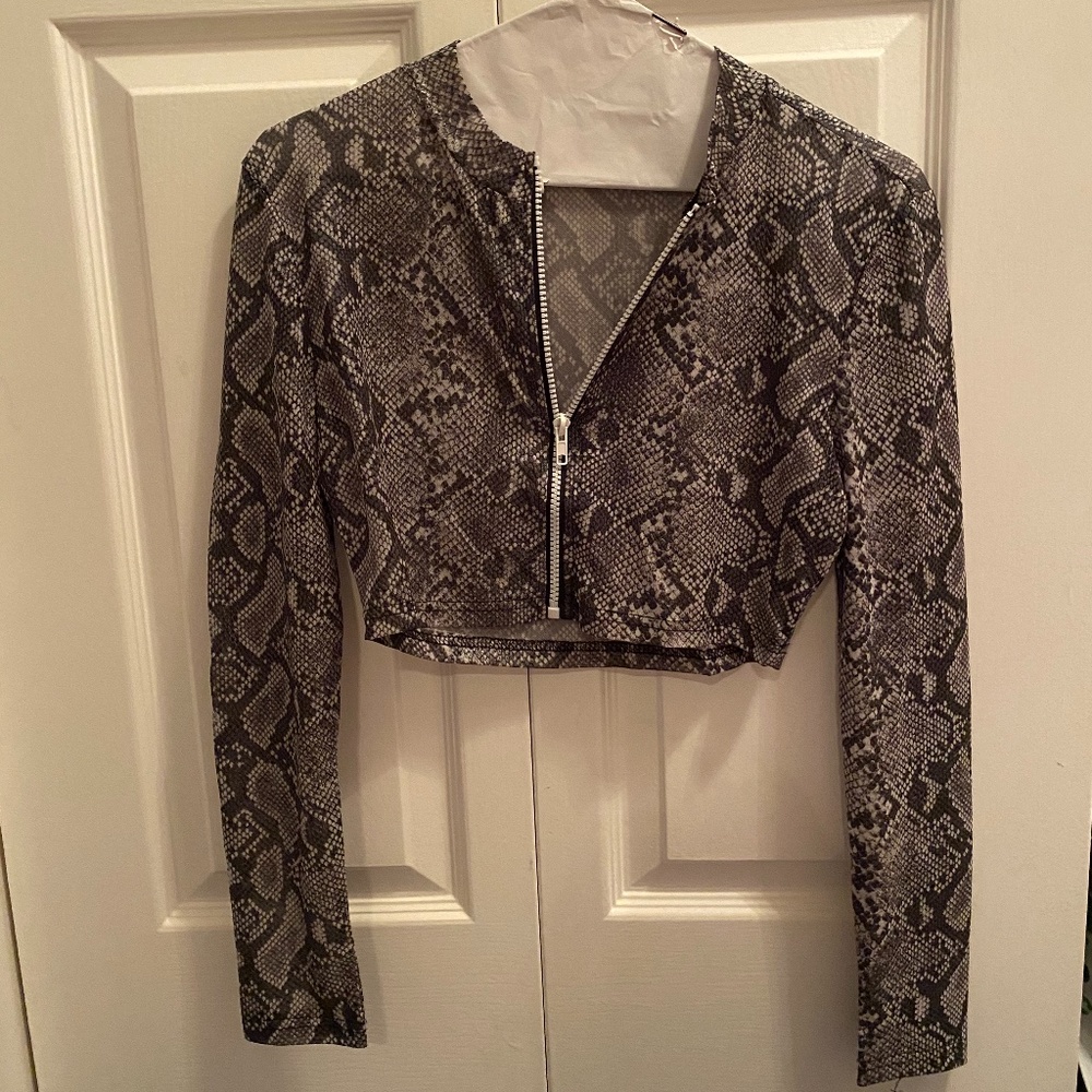 Sincere Sally Snake Zip Up Crop Top